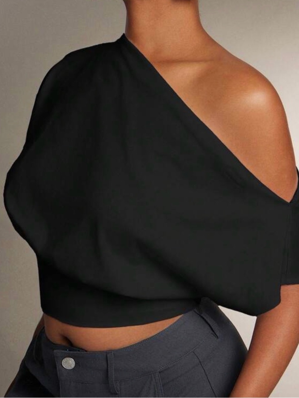 One-Shoulder Black Women's Top - Sleek Asymmetrical Style